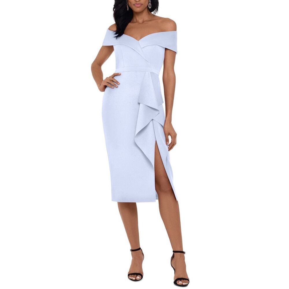 XSCAPE Petites Womens Knit Waterfall Ruffle‎ Cocktail and Party Dress Size 6P